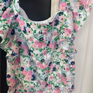 Janie and Jack - Matching Set: Floral Ruffle Top with Skirt (Pink and Green)